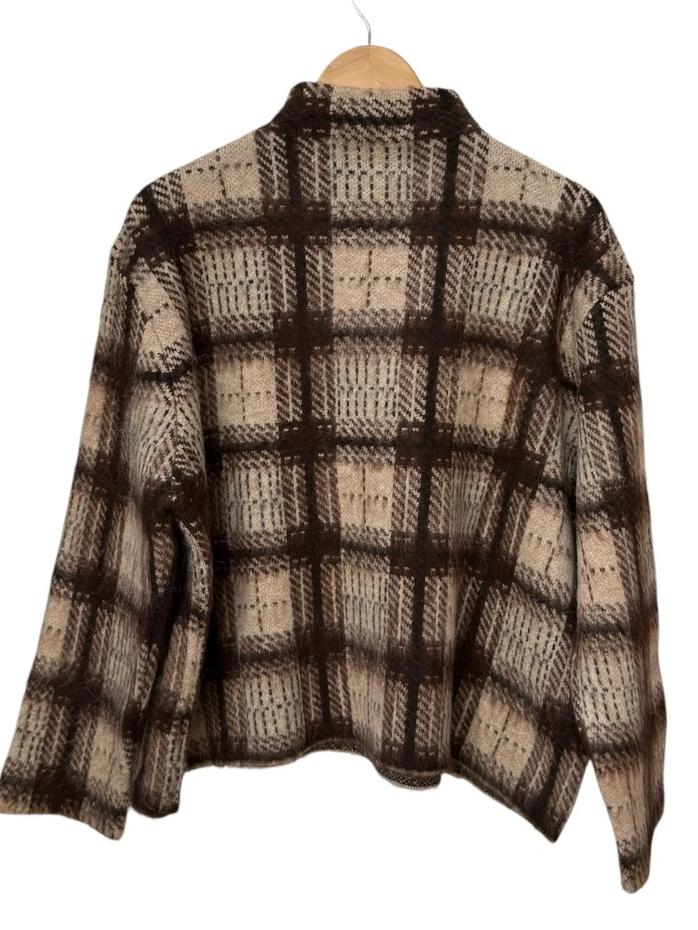 ZARA Plaid Mock Neck Sweater Fuzzy Brown Checked Cozy Boxy Pullover. XL. NEW. - Picture 3 of 9